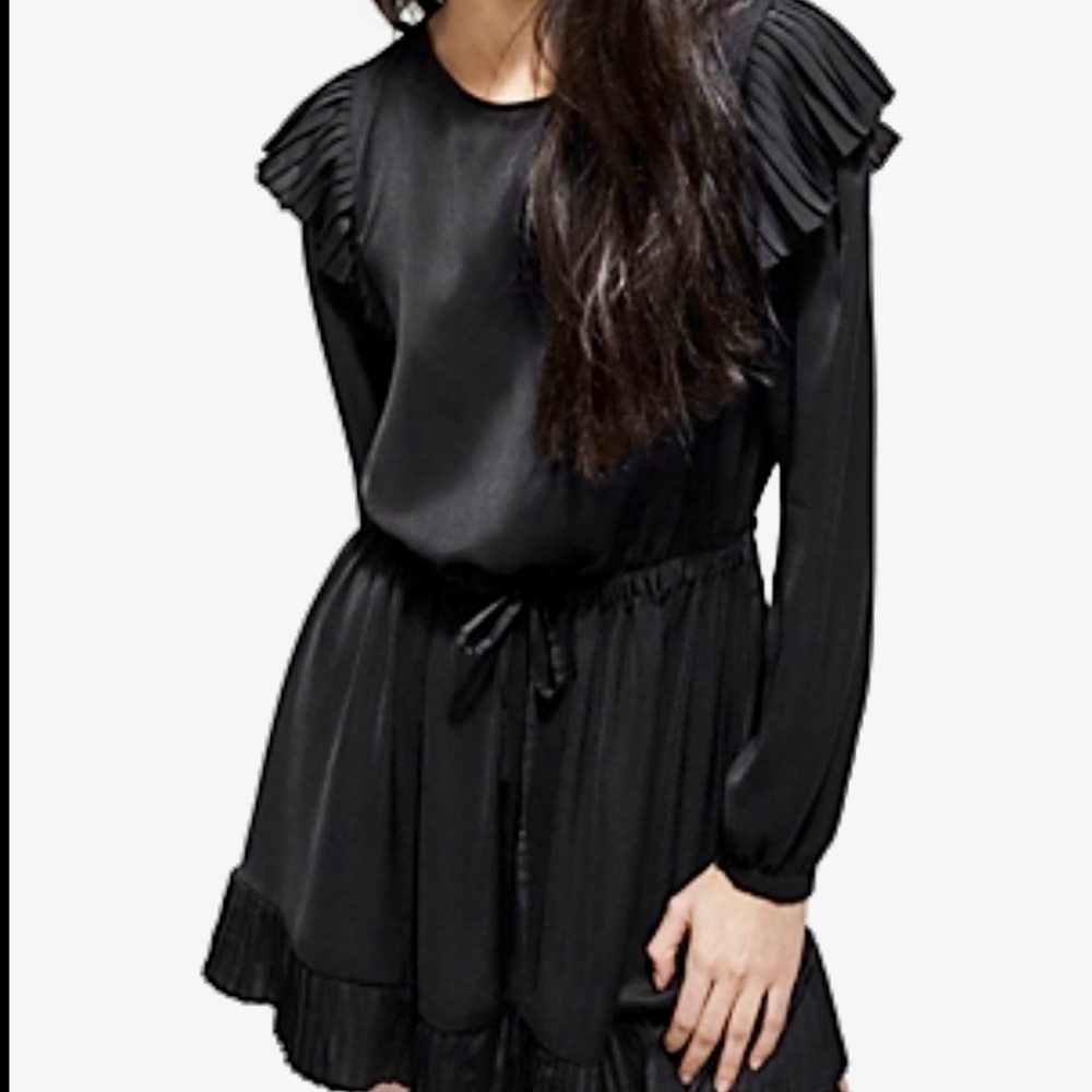 NWT‎ The Kooples Black Ruffle Long Sleeve Dress / $255 MSRP / Size S